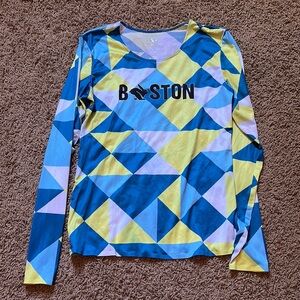 Boston Geometric Long Sleeve Tee - Blue and Yellow